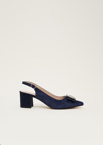 Phase Eight Embellished Toe Block Slingback Heels Navy Australia | AS4617825